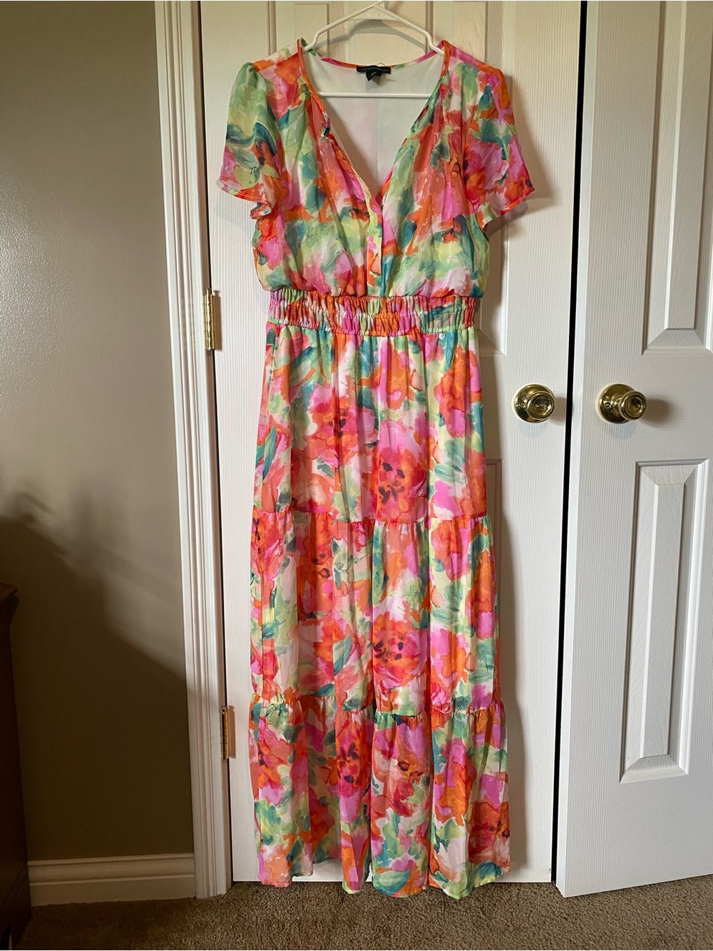 Cynthia Rowley Floral V-Neck Maxi Dress in Bright Multi Size Medium